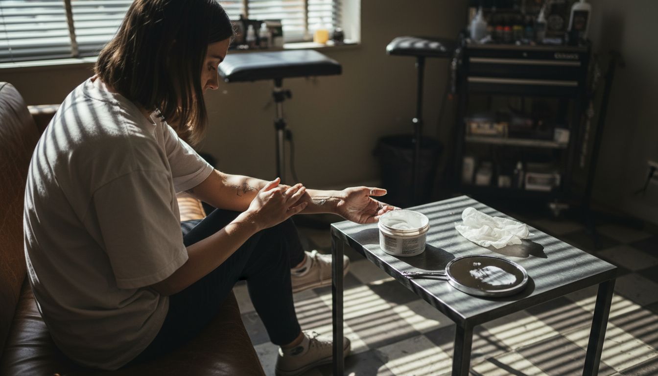 Tattoo client applying anesthetic cream